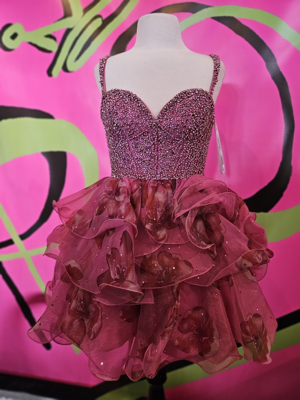 Strapless Beaded Fuchsia Party Dress